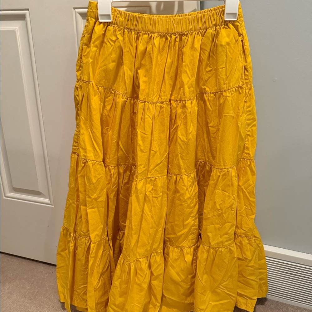 J. Crew Gold Tiered Midi Skirt Casual Resort Wear